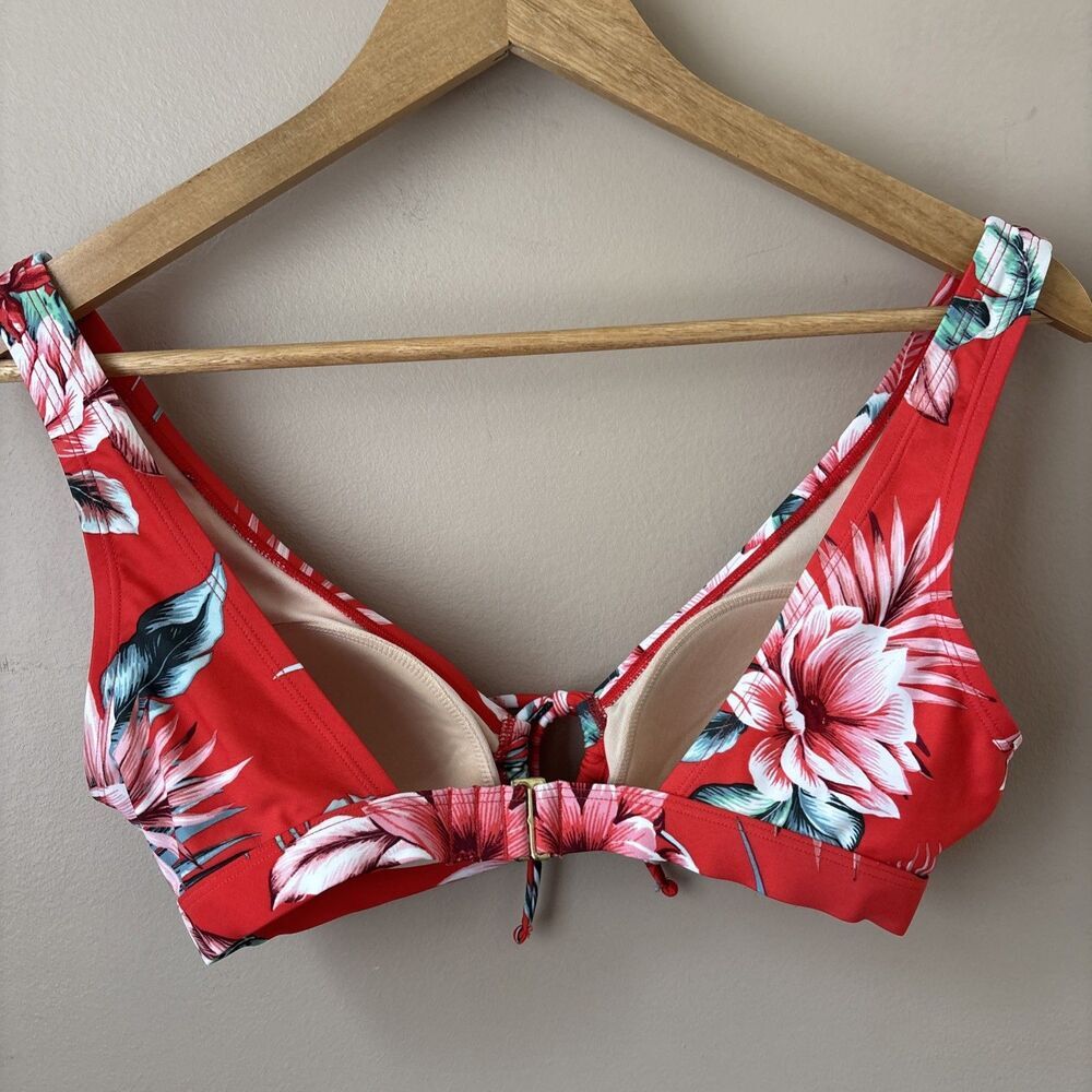 Kona Sol Bikini Top Womens S Floral Red Blue Green Bow Swim Top - Picture 5 of 8